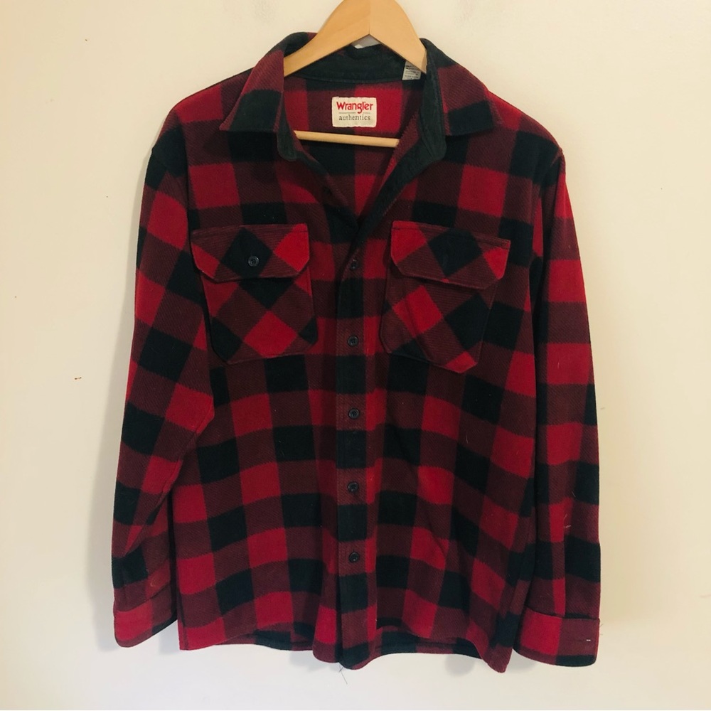 Wrangler Flannel/Fleece Shacket Plaid Button Up -unisex
Red & black